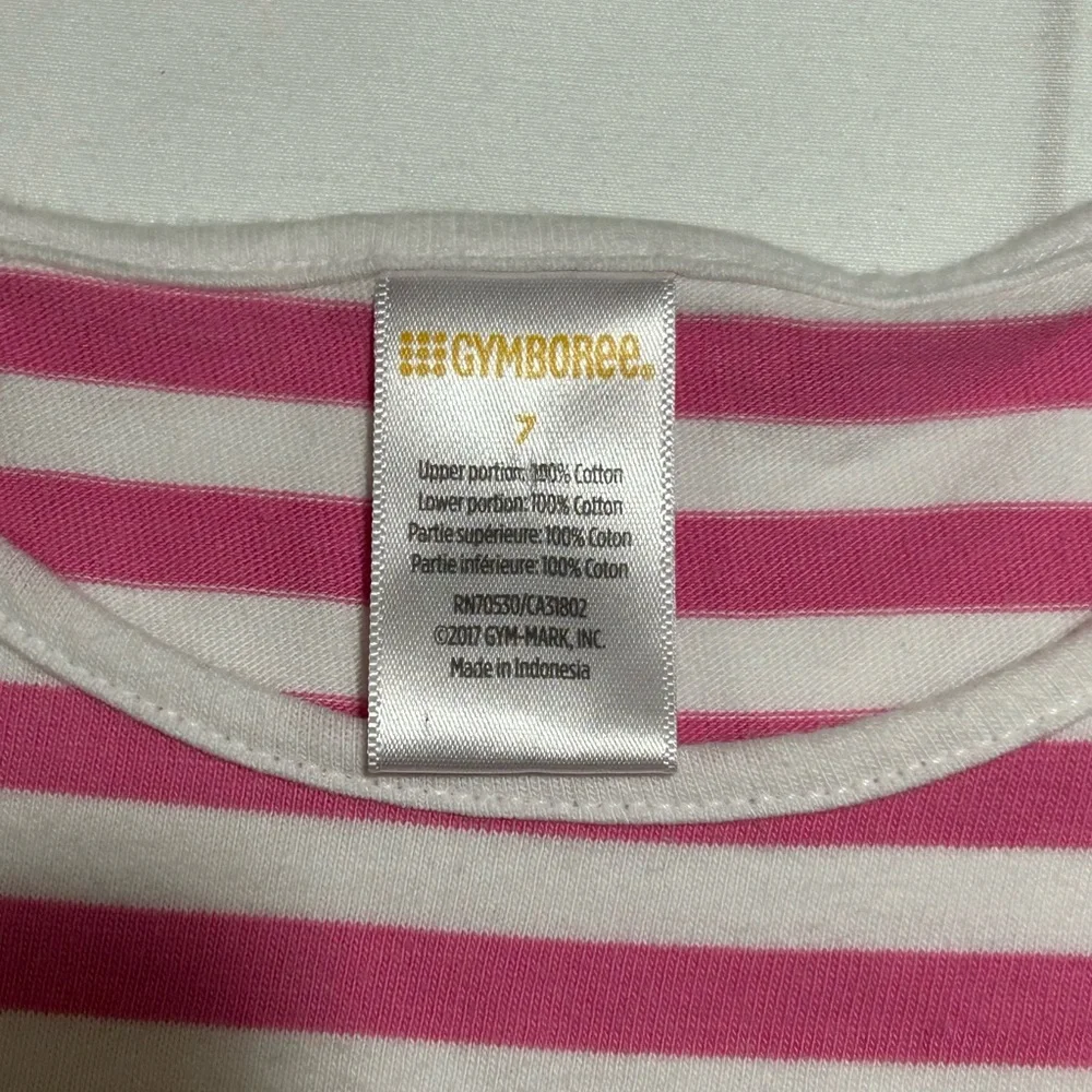 Gymboree Girls 7 Pink White Striped Flamingo Sleeveless Dress Tropical Beach